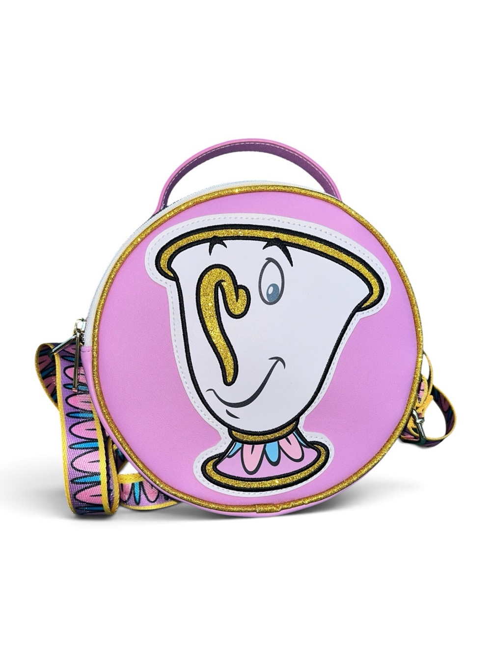 Disney Pink Chip Novelty Round Crossbody Bag with Gold Trim